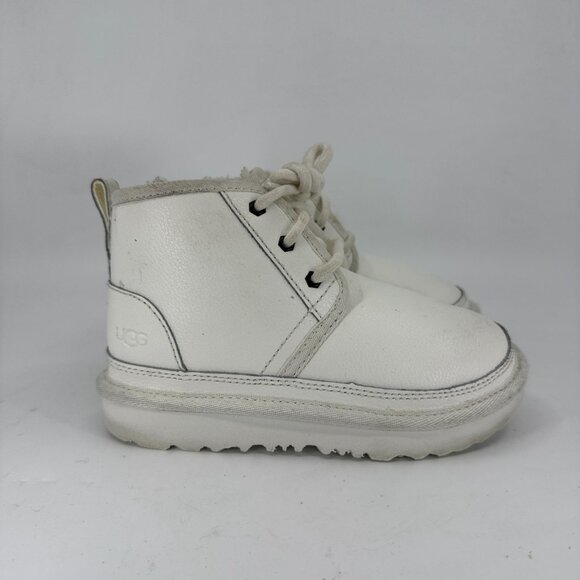 UGG Neumel Boots Kids Size 11C Youth White Leather Chukka Fur Lined Lace Up - Picture 4 of 10